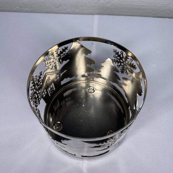 Slatkin Co Silver Metal Candle Holder Holiday House Snowman Snowflake Tree - Picture 5 of 6